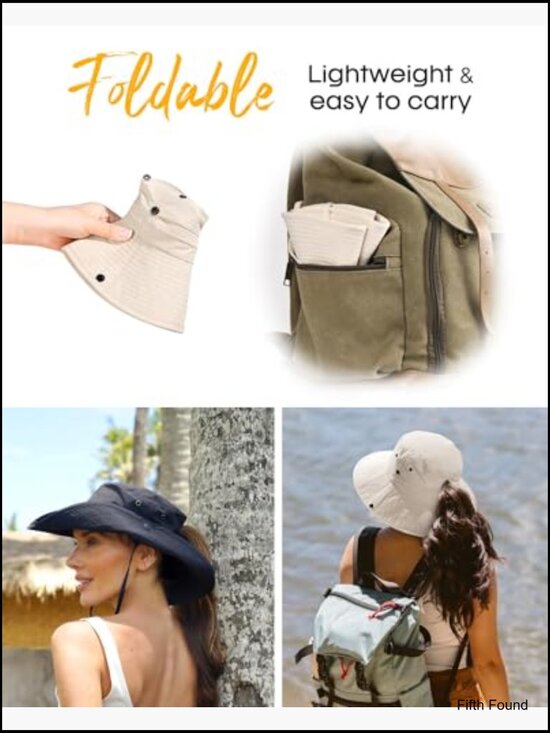 Packable Sun Hat UPF 80+ Wide Brim Ponytail Hole Adjustable Beach Summer